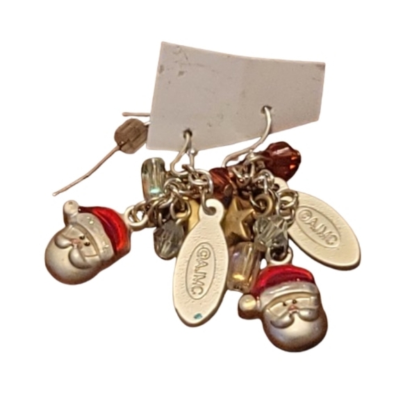 Christmas Dangle Earrings Santa Magic Crystal Silvertone Holiday - Picture 3 of 3
